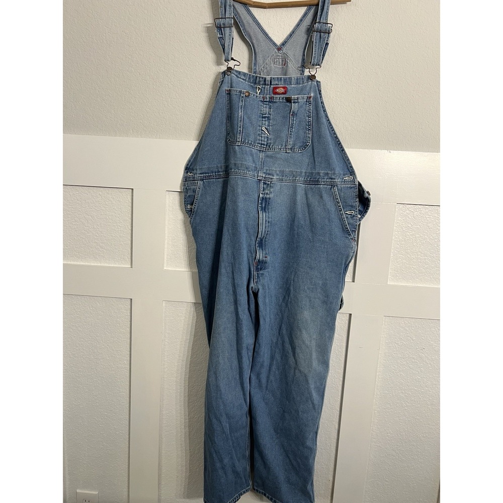 Dickies Dungarees Adult 46x30 Blue Overalls Denim Bib Work Wear Carpenter Men